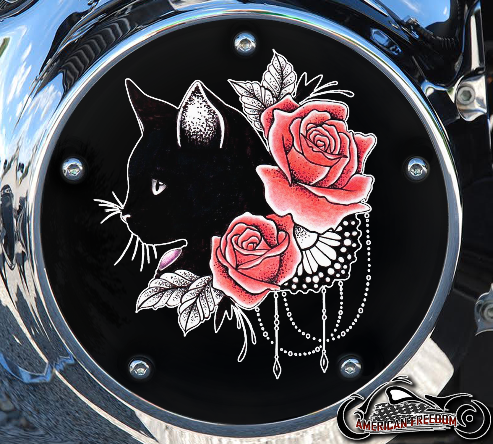Custom Derby Cover - Roses Cat Red